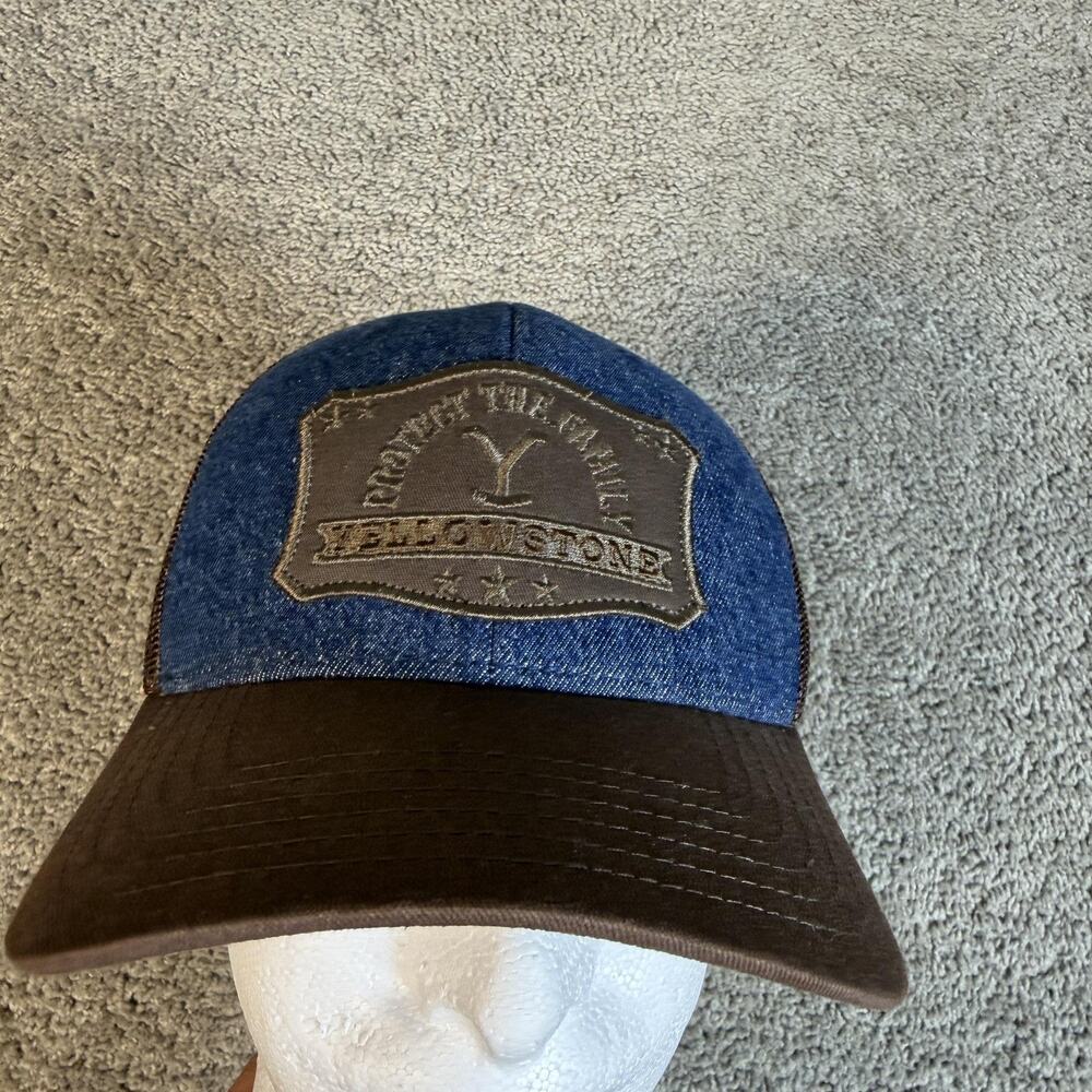 Yellowstone Hat Cap Trucker Mens One Size Brown Denim Mesh Adjustable Breathable